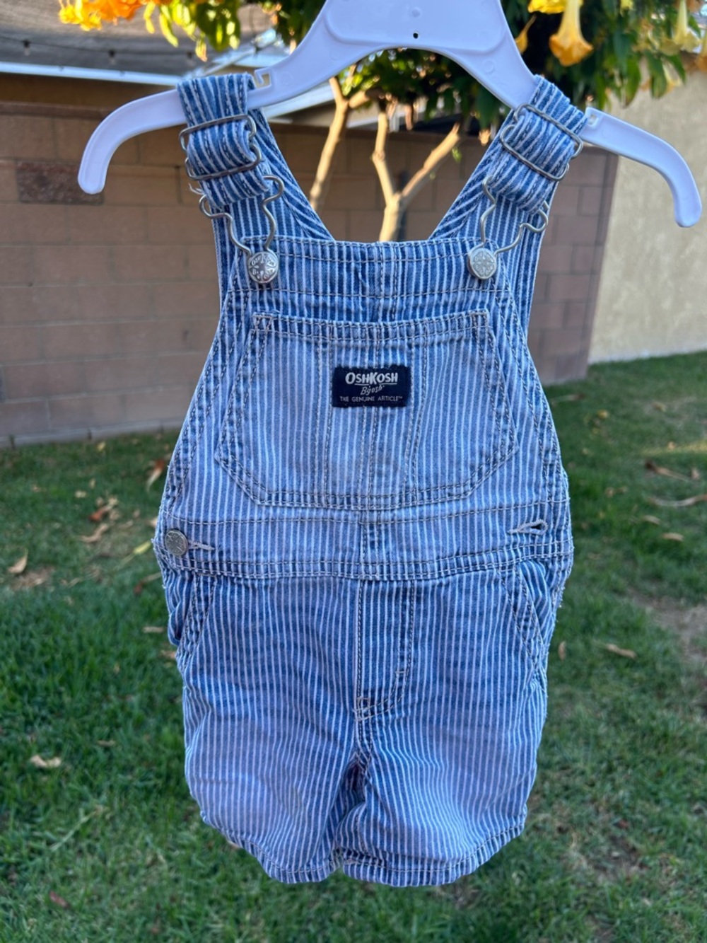 OshKosh B'gosh Blue and White Stripe Denim Shortalls